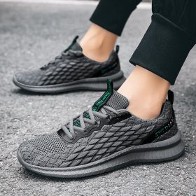 2024 new men's sports shoes flying woven leisure running shoes (Color: Grey, size: 39)