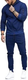 Mens 2 Piece Tracksuit Zipper Hoodie Pants Athletic Tracksuits Casual Hooded Outdoor Sport Suits (Color: Sapphire, size: XXL)
