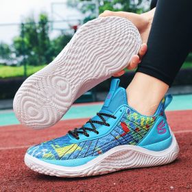 Summer men's basketball shoes net surface breathable student training shoes soft soled men's and women's sports shoes 36~45 (Color: Blue, size: 45)