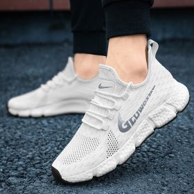 New trendy, fashionable, comfortable, versatile and breathable men's casual sports shoes, men's running shoes (Color: White, size: 40)