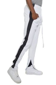 Slim Fit Single Stripe Track Pant (Color: White black, size: L)