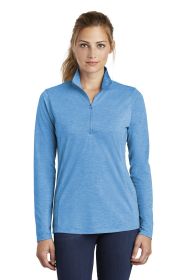 Sport-Tek Ladies PosiCharge Tri-Blend Wicking 1/4-Zip Pullover LST407 (Color: Pond Blue Heather, size: XXL)