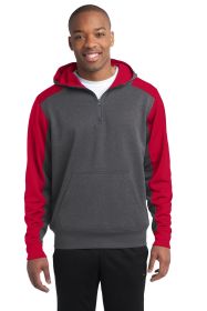 Sport-Tek Tech Fleece Colorblock 1/4-Zip Hooded Sweatshirt ST249 (Color: Graphite Heather/ True Red, size: 4XL)