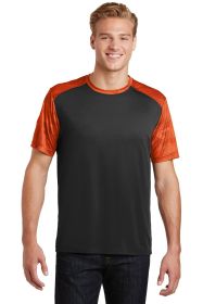 Sport-Tek CamoHex Colorblock Tee ST371 (Color: Black/ Neon Orange, size: M)