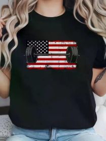 Gym Barbell US Flag Workout Deadlift Weightlift Men Women T-Shirt (Color: Black, size: XXL)