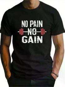 Men's Black Cotton Crew Neck T-Shirt - "No Pain No Gain" Graphic, Soft & Breathable, Perfect for Gym, Running, Hiking (Color: Black, size: M)