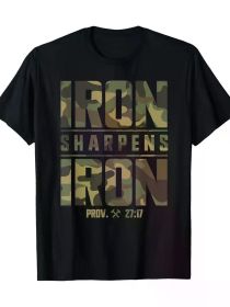 Iron Sharpens Iron Christian Men Camo Scripture Gym Workout T-Shirt-100% (Color: Black, size: M)