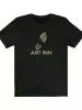 Just Run" Men's Breathable Cotton T-Shirt - Soft and comfortable crewneck T-shirt with footprint design for running and outdoor sports, black