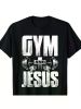 MEN'S GYM & JESUS BARBELL WEIGHTLIFTING CROSS T-SHIRT - 100% COTTON, FOUR SEASONS FITNESS T-SHIRT WITH BOLD "GYM AND JESUS" DESIGN, BLACK