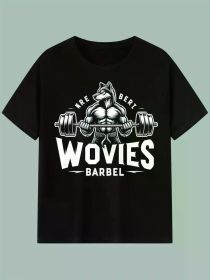 Men's Wolf Barbell Graphic T-Shirt - 100% Cotton, Short Sleeve, Black, Fitness & Strength Design, Perfect Gift for Gym Enthusiasts (Color: Black, size: XXL)